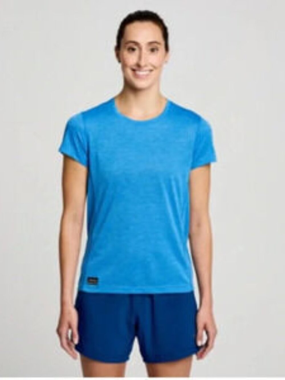 Saucony Women's Large Stopwatch T-Shirt Blue Heather NWT Moisture Wicking